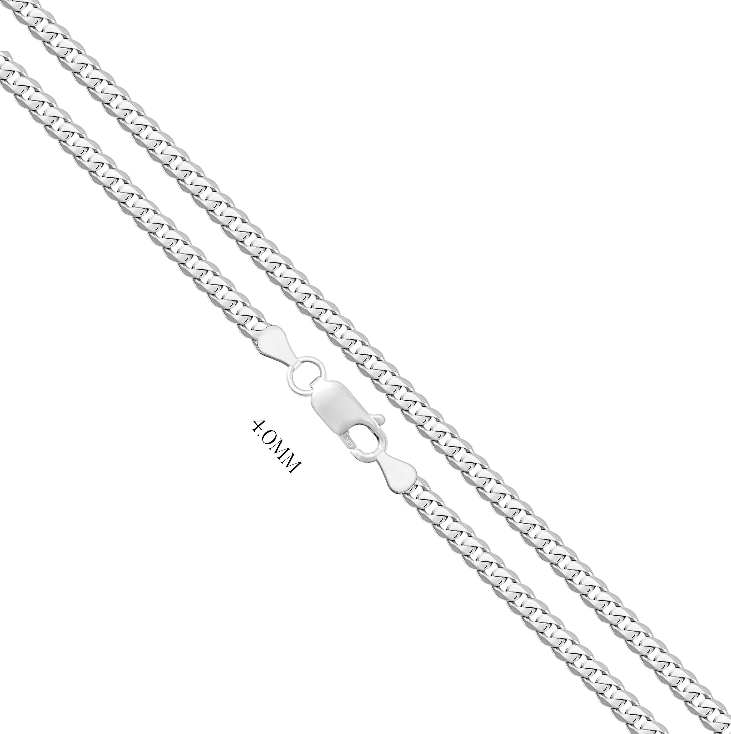 Solid 925 Sterling Silver Curb Chain Necklace, Sizes 2.2mm - 9.5mm